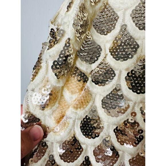 MILLY White Gold Silver Scallop Print Sequins Rhea Sleeveless Mini Dress Size 6 - Picture 10 of 16